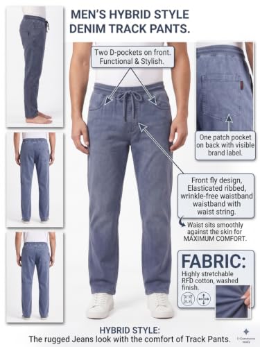 Image of Men's RFD Wash Finished Cotton Track Pants| Lightweight, Breathable & Highly Stretchable Fabric| Denim Look| Perfect for Office, Party, Holiday & Travel (RSM-01 /25)