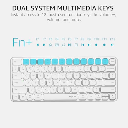 Image of RAPOO E9050L Bluetooth Wireless Multi-Device Keyboard(4 Devices), Rechargeable, Led Indicators, Ultra-Thin, Ergonomic, Compatible with Windows, iOS, Android, Tab, Smartphones -White, 3-Year Warranty