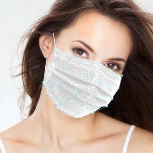 Image of 100Pcs White Disposable Face Mask,3 Ply Masks with Soft Ear loops