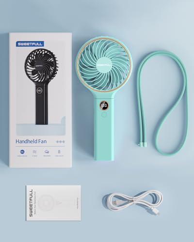 Image of SWEETFULL Handheld Fan, Portable Fan, 5000mAh Rechargeable Battery, 6 Speed Wind, LED Display, Personal Mini Travel Fan with Backup Power, Hand Held Fan USB Foldable Electric Fan for Women Girl