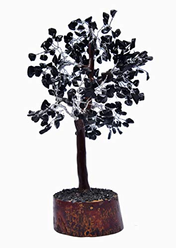 CMEI Black Tourmaline Gemstone Tree (Height 9" Weight 325g) - Healing Crystal Money Trees Feng Shui Gift Handmade Reiki Crystals & Stone Home Office Table DÃ©cor Good Luck Throat Chakras (Silver Wire)