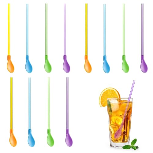 12 Slush-Strohhalme,Strohhalme Löffel Wiederverwendbare,2-in-1 Strohhalmemit Löffel,Slush Löffelhalme,Strohhalm Mit Löffel,Löffelstrohhalmefür...