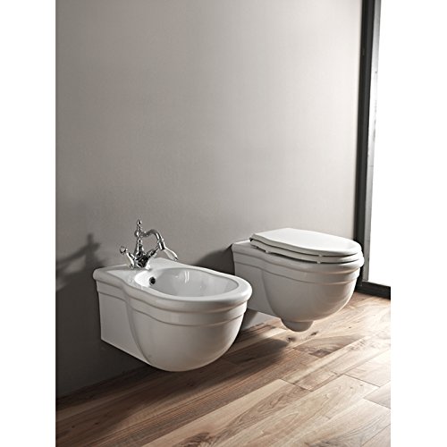 Coppia di Sanitari Vaso + Bidet Sospesi serie Hermitage in Ceramica Bianca