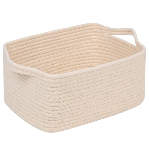 CubesLand Cute and Durable Small Cotton Rope Basket for Organizing, Woven Closet Storage Bin,Shelves Closet Storage Basket, Bathroom Storage Organizer Bin, Nursery Toy Basket Bin, Black Basket