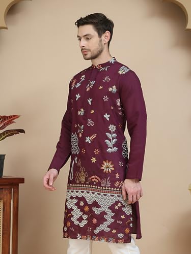 Image of Jompers Floral Embroidered and Sequins Kurtas (Wine, M)
