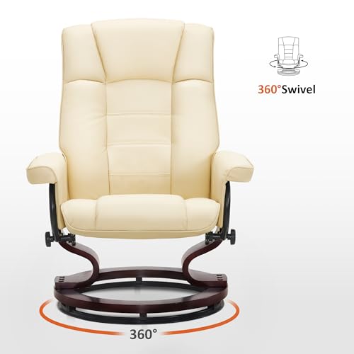 MCombo Manual Swivel Recliner with Ottoman, Chair Ottoman Set for RV Small Spaces, Living Room, Bedroom, Office 9019 4919 (Faux Leather, Cream White)