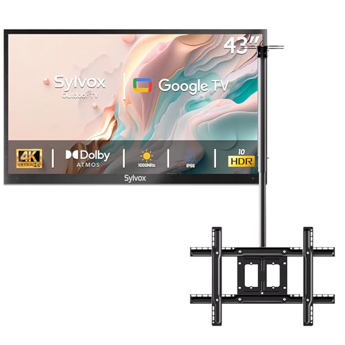 SYLVOX TV Exterior 43 Pulgadas, 4K UHD HDR, 1000 Nits, Google TV, Dolby Atmos, 60 Hz, WiFi, DVB-C/S2/T2, Smart TV IP55 Resistente al Agua para Jardín, Terraza & Piscina | Deck Pro 2.0
