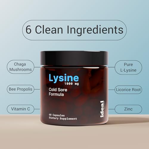 Image of Lysine Cold Sore Treatment for Lips with VIT C - Supercharged Lysine 1000mg Capsules & Cold Sore Relief Blend with Chaga, Bee Propolis, Zinc & Licorice Root for Skin, Gut Health & Immune Support
