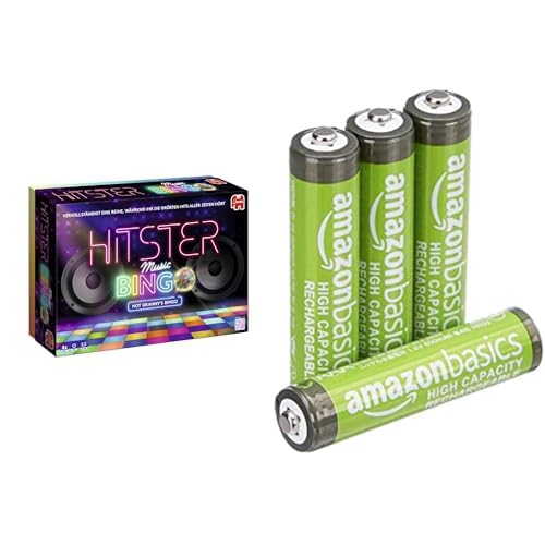 Hitster Bingo, Jeu Musical, 2-6 Joueurs, DE, 16+, & Piles AAA Rechargeables Amazon Basics 4 pcs, 850mAh