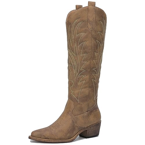 Image of GLOBALWIN Women's The Western Cowboy Cowgirl Embroidered Knee High Boots
