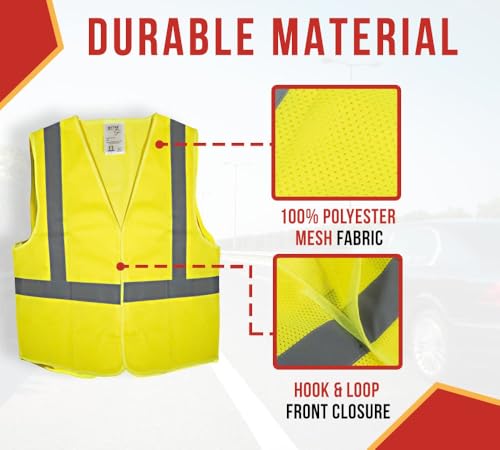 Mytee Products 2 Pack High Visibility Lime Yellow Reflective Safety Vest (XXL) - Type R Class 2, ANSI/ISEA Certified Breathable Polyester, 2