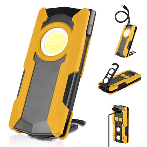 KOKOIN Rechargeable LED Work Light, 2000LM 40W Portable Flashlight with Flexible Gooseneck, Magnetic Base & Hook, 5 Modes for Car Repair, Camping, Emergency & Outdoor Work