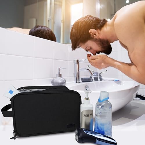 Gloppie Travel Toiletry Bag with Trolley Sleeve, Large Capacity Toiletry Organizer Waterproof Shaving Dopp Kit, Train Case for Travel Essentials and Makeup (Black)