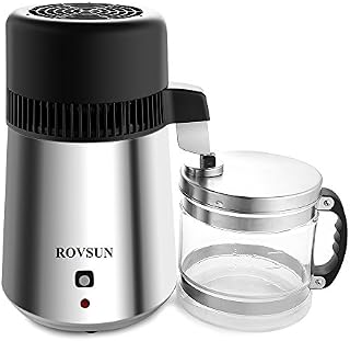 Bonnlo 4L Countertop Water Distiller Machine w/Glass Container, Distilled Water Purifier Filter for Home Use, All Stainless Steel Interior Distilling Pure Water Maker, 220V 750W (Silver)
