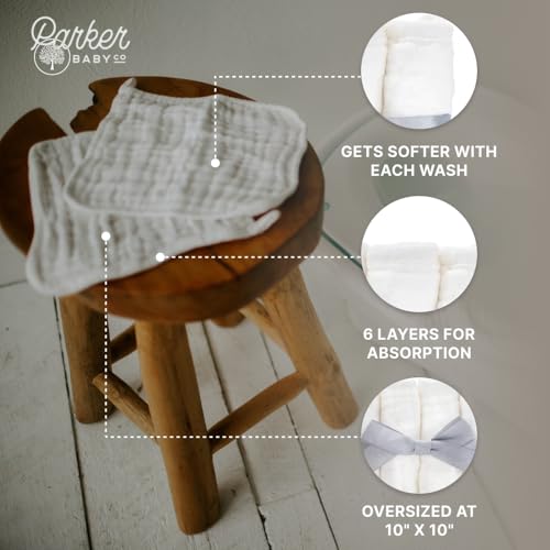 Image of Parker Baby Co. 100% Cotton Muslin Baby Washcloths, 6-Pack White