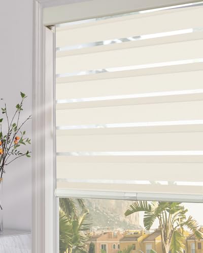 Image of Persilux Blackout Zebra Blinds for Windows (34.5 inch W x 72 inch H, Beige) Cordless Zebra Shades for Indoor Windows, Sheer Shades Thermal Insulated Blinds with Upgraded Cassette, Window Shades for Home