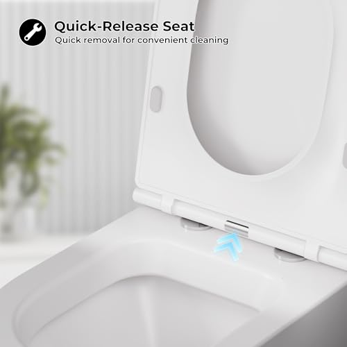 Inodoro suspendido con asiento suave de cierre lento ultrafino | Inodoro flotante ahorrador de espacio, altura cómoda y descarga dual, tanque no incluido | Certificado cUPC, cerámica y superficie fácil de limpiar miniatura 5
