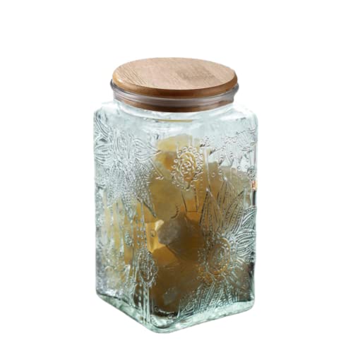 Image of ANSQU Square Glass Jar with Lid, 34oz Airtight Coffee Canister | Coffee Grounds Container, Glass Food Storage Container for Candy, Tea, Sugar, Decorative Mason Jar