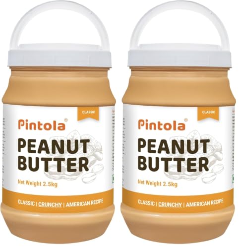 Image of Pintola Original Classic Peanut Butter Crunchy 2.5kg - with High Protein 26g & 7.2g Fiber, Premium Roasted Nuts, Gluten Free, Zero Trans Fat, with MUFA Good Fats, Vit E & B3, Dairy Free (Pack of 2)