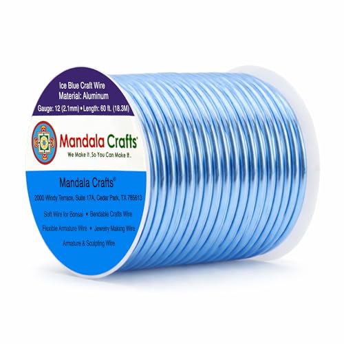 Image of Mandala Crafts 12 Gauge Ice Blue Anodized Aluminum Craft Wire, 60 FT | Colored, Flexible, Bendable, for Bonsai, Armature, Sculpting, Wire Wrapping, Jewelry Making, Weather & Tarnish Resistant