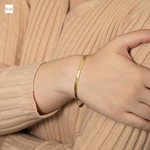 Image of Amberta Women 925 Sterling Silver Flat Snake Bracelet: 3 mm Gold Plated Herringbone Bracelet 20 cm