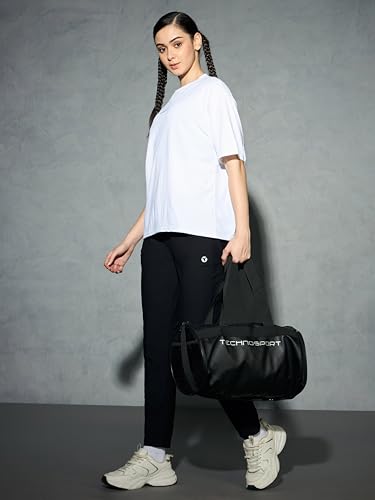 Image of TECHNOSPORT Women's Printed Boxy Fit Round Neck T-Shirt COTFLEX Half Sleeve Slip On Polyester for Gym Yoga Workout UPF50+ Anti Odour