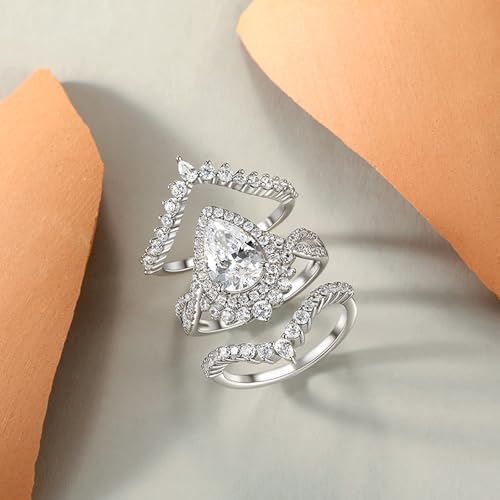 Jeulia 2PCS Interchangeable Engagement Ring Set for Women; 925 Sterling Silver Marquise/Pear Cut Wedding Ring Set Romantic Anniversary Christmas Bridal Set with Jewelry Gift Box4