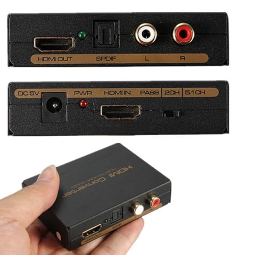 Image of HDMI to Optical Audio Converter (SPDIF + L /R) ; Converts HD Input to HDMI Output with Additional Optical (SPDIF) and Analog L /R Audio outputs.