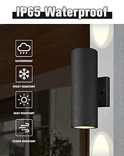 Image of Ken & Ricky Cylinder Outdoor Wall Sconce Lights,Up and Down,Black,2 Pack | Aluminum Waterproof Outdoor Wall light,No Glare,Exterior Lighting Fixtures,E26 Base,For Porch House Garage Front Door Patio