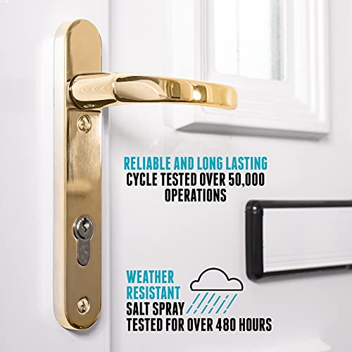 UPVC Door Handles Set - Polished Brass - Lever/Lever - 92mm PZ (Centres) - 122mm Screw to Screw - Backplate 212mm X 34mm - UPVC Door Handle - Polished Brass Replacement Handles - PVC Door Handle - Image 5