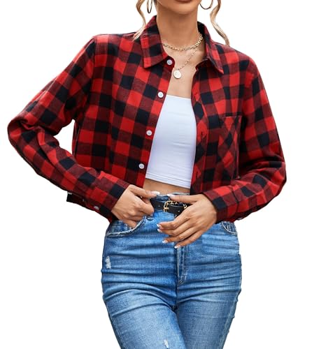 Image of SANGTREE Girls & Women's Long Sleeve Flannel Plaid Shirt Button Down Shirts, 3 Months - US 2XL