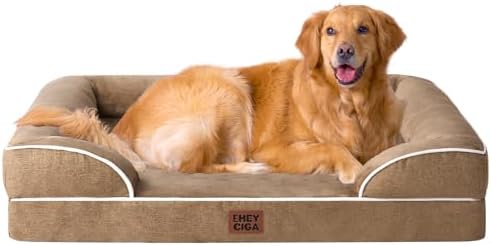 EHEYCIGA Orthopädisches Hundebett Grosse Hunde, 112x81cm, Kamel | Orthopädischer Eierkistenschaum, Waschbarer und Wasserdichte Bezug, Rutschfester Boden, Reversibles Design, Atmung