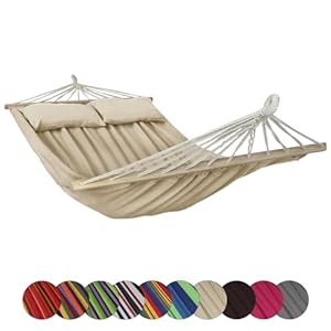 BB Sport Stabhängematte 240 x 150cm Hängematte inkl. 2 Kissen max. 300 kg 2 Personen Doppelhängematte Outdoor, Farbe:Beach