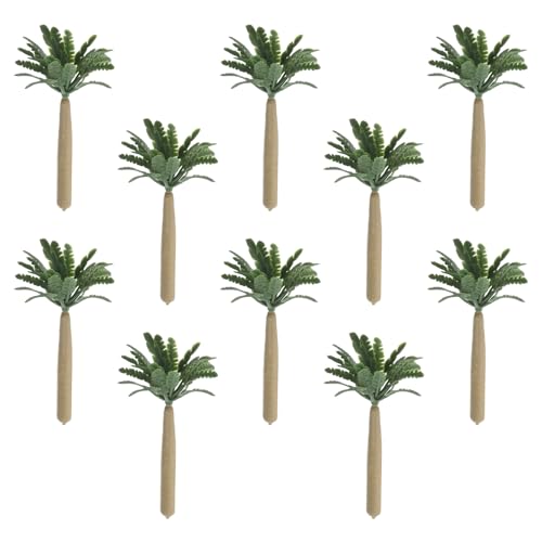 Lurrose 10個ミニチュア人工ヤシの木 耐久性プラスチック製シミュレートココナッツツリー 精密熱帯景観模型用装飾 道模型 ジオラマ フェアリ