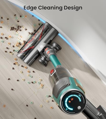 Image of CHEBIO Cordless Vacuum Cleaner, 550W /45Kpa Vacuum Cleaners for Home with LED Display, Anti-Tangle Cordless Stick Vacuum with 65Min, Lightweight Wireless Vacuum (Green)