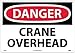 NMC D425RC OSHA Sign, Legend "DANGER - CRANE OVERHEAD", 20" Length x 14" Height, Rigid Plastic, Black on White