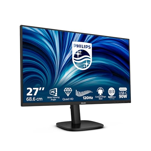 Philips Monitor 27B2U3601 QHD de 27 Pulgadas, 120 Hz, IPS, Ajuste de Altura,Adaptive Sync. 1 ms MPRT (2560 x 1440, HDMI 1x 2.0, DP 1x 1.4, USB Hub) Negro/Rojo