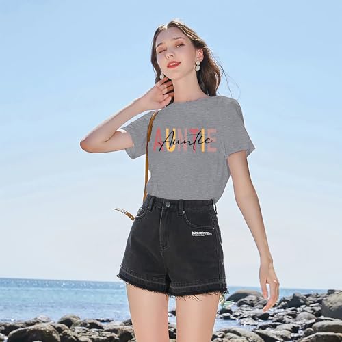 Image of Auntie Women Warm Lovely Love Print Blessing Holiday Summer Ladies Women Casual Short Sleeve T-Shirt.