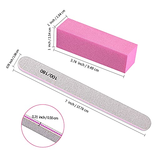 Nail Files and Buffer, TsMADDTs Professional Manicure Tools Kit Rectangular Art Care Buffer Block Tools 100 180 Grit 12PCS(White)