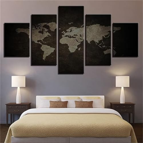 Peinture diamant carte du monde pour décorer le salon avec un grand tableau moderne 5 pièces