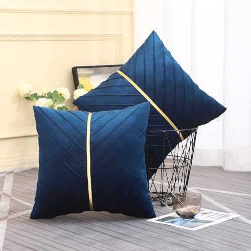 Image of Navy Blue Pillow Covers 18x18 inch Pack of 2 Gold Decor
