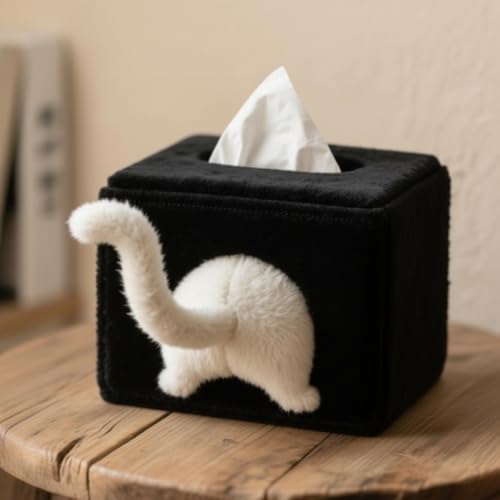 Cat Butt Tissue Box Holder Funny Plush Animal Tissue Case for Car and Home Office Novelty Cute Soft Tissue Dispenser