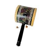 Tambor Damaru Tradicional, Instrumento de Percusión de Madera y Cuero, Diseño Artesanal Pintado a Mano, 23x10x10 cm, Hecho en Indonesia