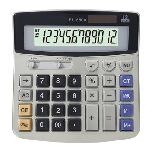 Calculadora multifunción de 12 dígitos solar y funciona con pilas, con pantalla transparente para necesidades de cálculo