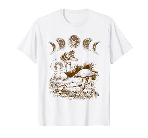 Cottagecore Aesthetic Frog Mushroom Moon Fairies Vintage Maglietta