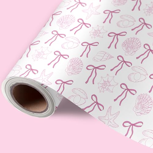 Papier cadeau thème océan rose pour emballage d'anniversaire enfant