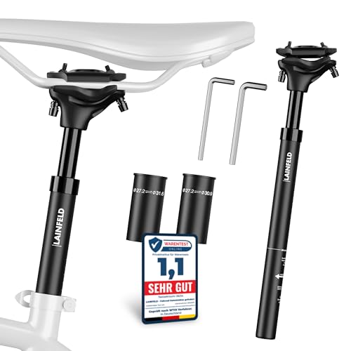 LAINFELD Sattelstütze gefedert | Inkl. Werkzeug | 27,2 mm, 30,9 mm oder 31,6 mm | Verstellbare Federsattelstütze MTB E-Bike Damen Herren Fahrrad