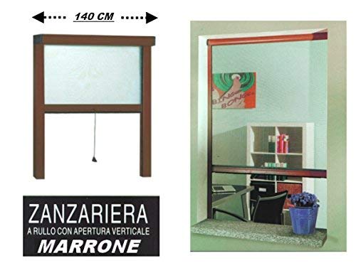 GrecoShop Zanzariera a Rullo in Alluminio per Finestre con Profilo Regolabile e Avvolgimento Verticale Marrone 140x170 cm