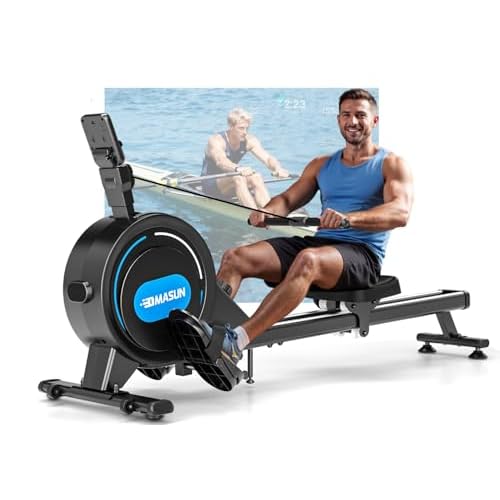 Rudergerät für Zuhause, DMASUN Magnetisches Rudergerät mit Upgrade Doppel-Slide-Rails, APP-Verbindung, 16 Widerstandsstufen, LCD-Datenanzeige, ideal für Cardio-Training, Bis 160kg Belastbar