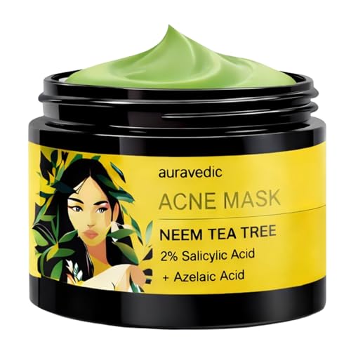 Image of Auravedic Face Pack For Acne And Dark Spots 100 G Clay Mask For Oily Acne Prone Skin Face Pack For Women With Tea Tree Oil Azelaic Acid Chamomile Gotu Kola Niacinamide And Hyaluronic Acid